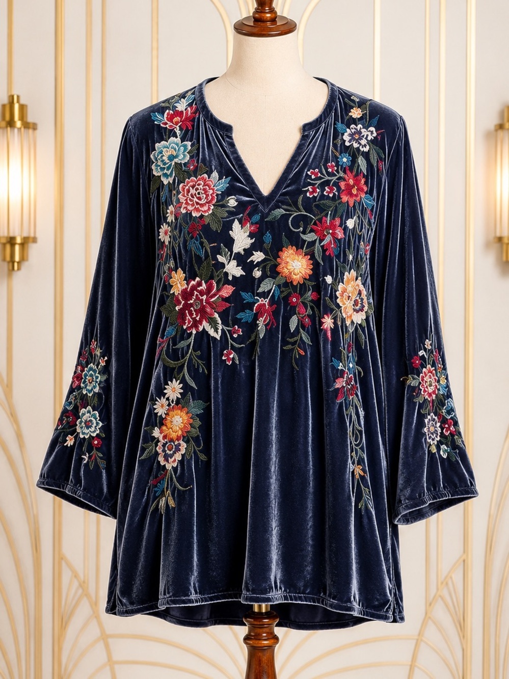 Johnny Was Pina heavily embroidered flutter sleeve velvet blouse NWT